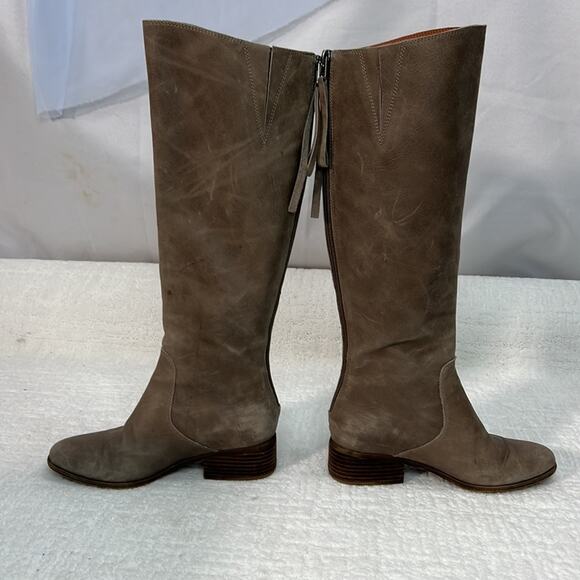 Lucky Brand Lanesha taupe leather tall riding boots back zip low block heel 6.5 - Picture 5 of 10